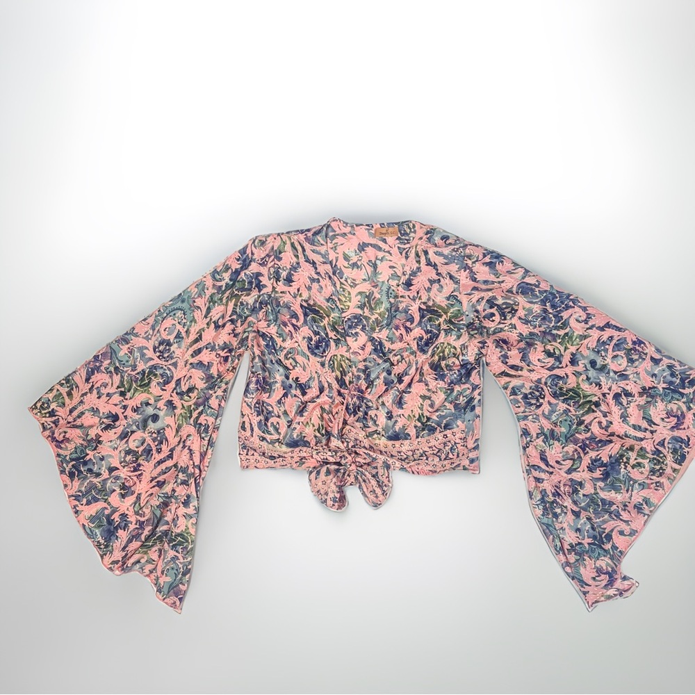 Deepti SC Women’s Paisley Wrap Top Cropped Festival Coachella Kimono Sleeve Boho
